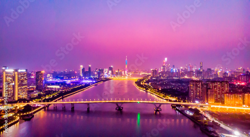 Under the sunset of guangzhou city and the pearl river