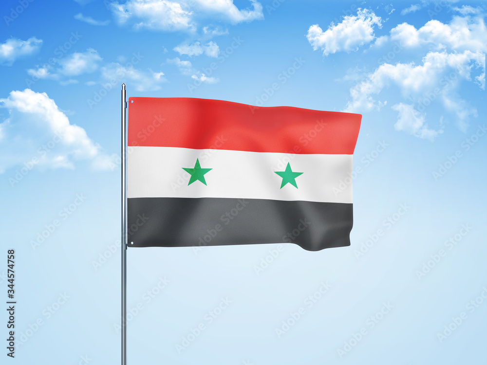 Syria flag waving sky background 3D illustration Syria flag waving sky background 3D illustration