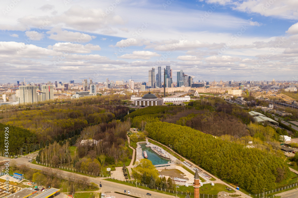 panoramic view of the houses and parks of the big city view from the drone