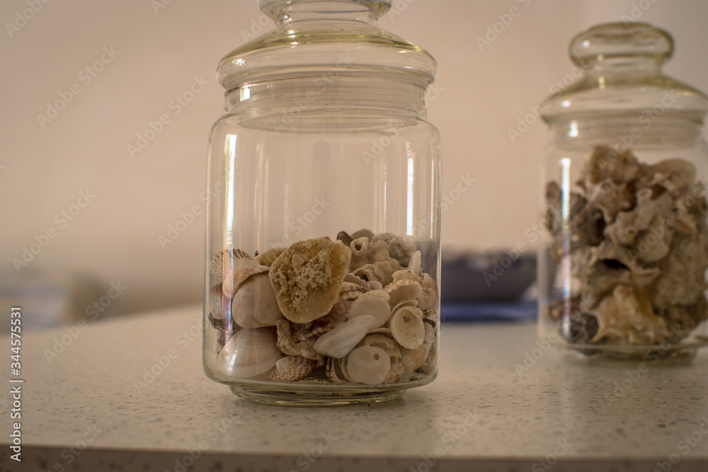 glass jar with sea shells as a decor glass jar with sea shells as a decor