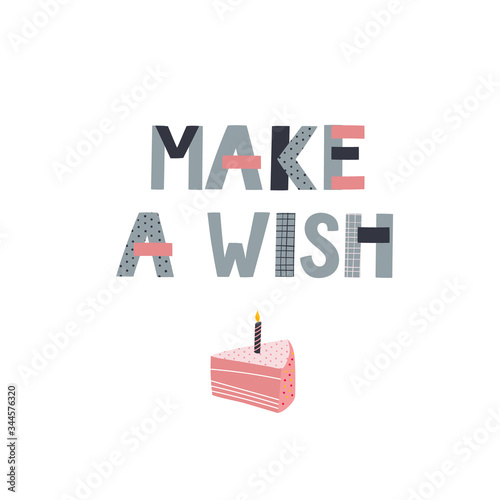 Make a wish Birthday party lettering illustration