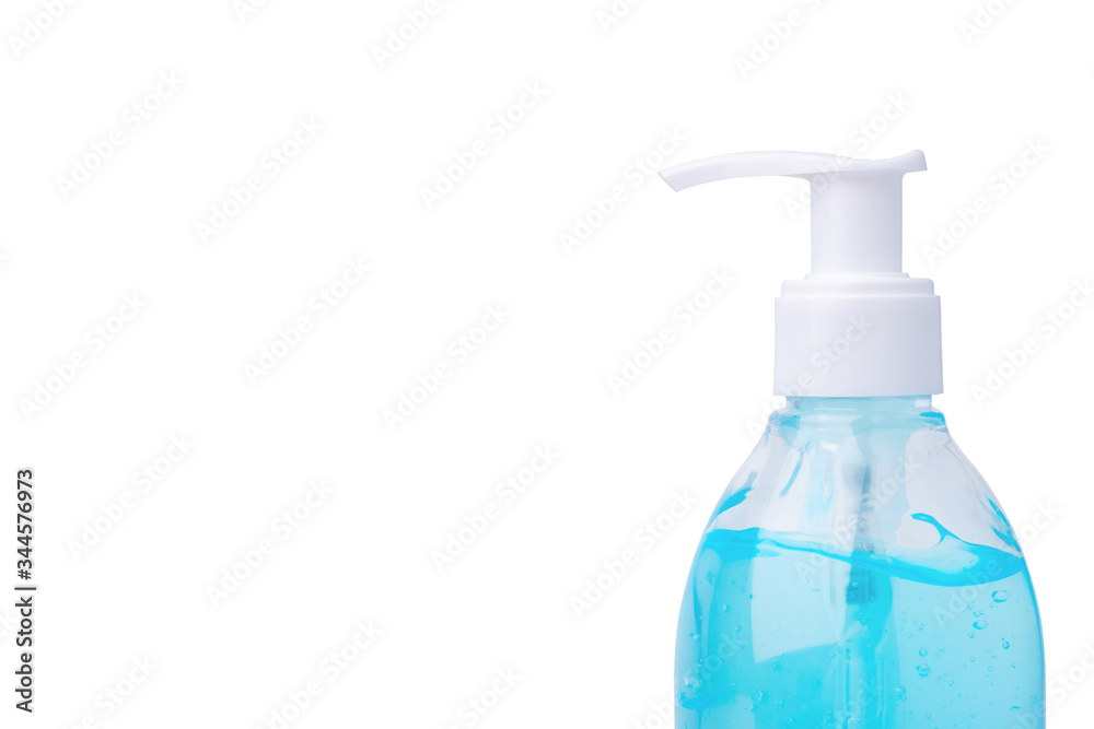 blue ethyl alcohol water gel in pump bottle on white background with clipping path. ethyl alcohol sanitizer for washing hand. sanitizer for antivirus and antibacterial blue ethyl alcohol water gel in pump bottle on white background with clipping path. ethyl alcohol sanitizer for washing hand. sanitizer for antivirus and antibacterial