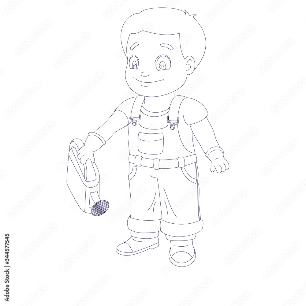 Contour drawing of a boy holding a watering can Contour drawing of a boy holding a watering can