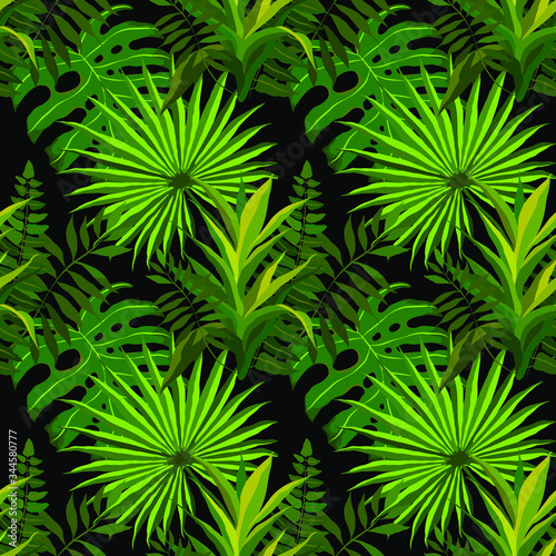 Modern abstract seamless pattern with watercolor tropical leaves for textile ...