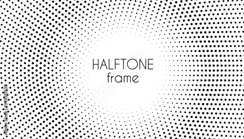 Halftone dotted round frame. Circle dots vector abstract background. Black and white minimal pattern