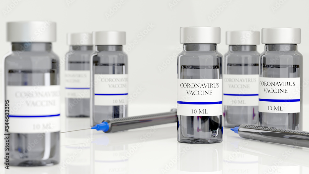 Vaccine and syringe injection.Immunization and treatment from coronavirus infection(novel coronavirus disease 2019,
COVID-19,nCoV 2019)Medicine infectious concept.3D Rendering.