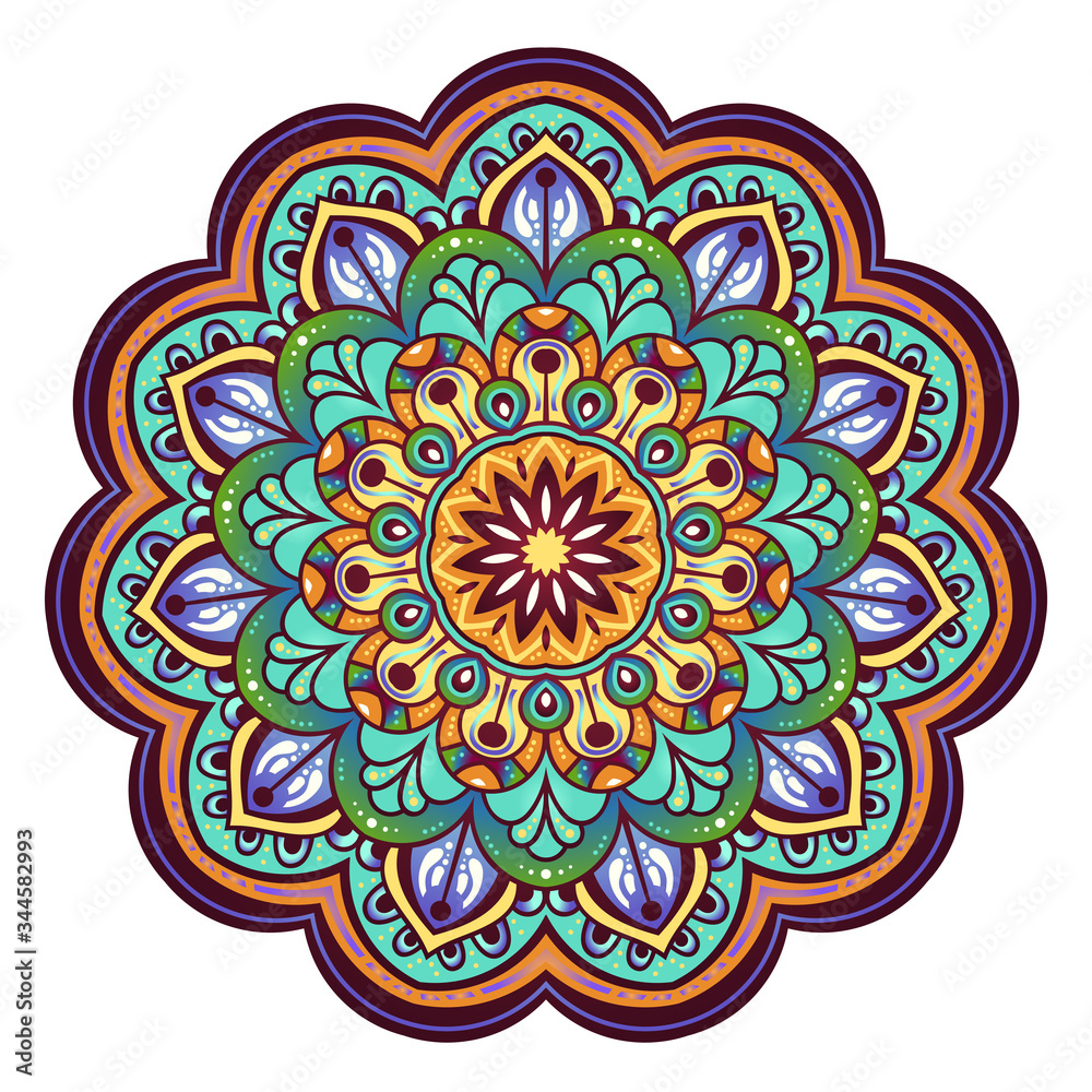 Vector round abstract circle. Mandala style. Decorative element, colored circular design element.