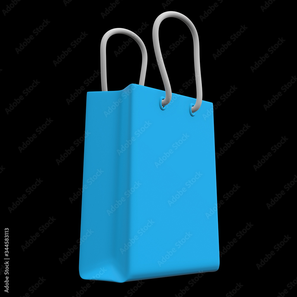 Blue shopping sale blank bag. 3d render on black background. Blue shopping sale blank bag. 3d render on black background.