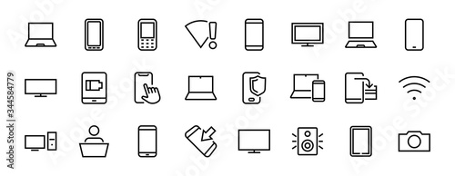 set of smart devices and gadgets  computer hardware and electronics. Electronic device icons for web and mobile vector lines. Editable stroke. 480x480 pixels