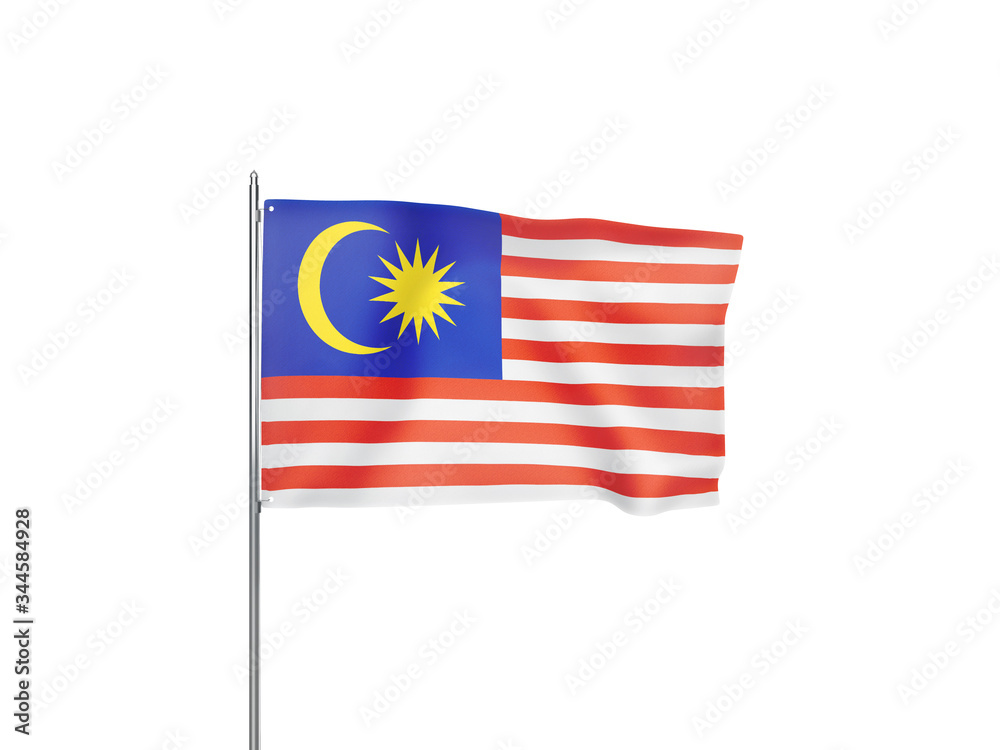 Malaysia flag waving white background 3D illustration