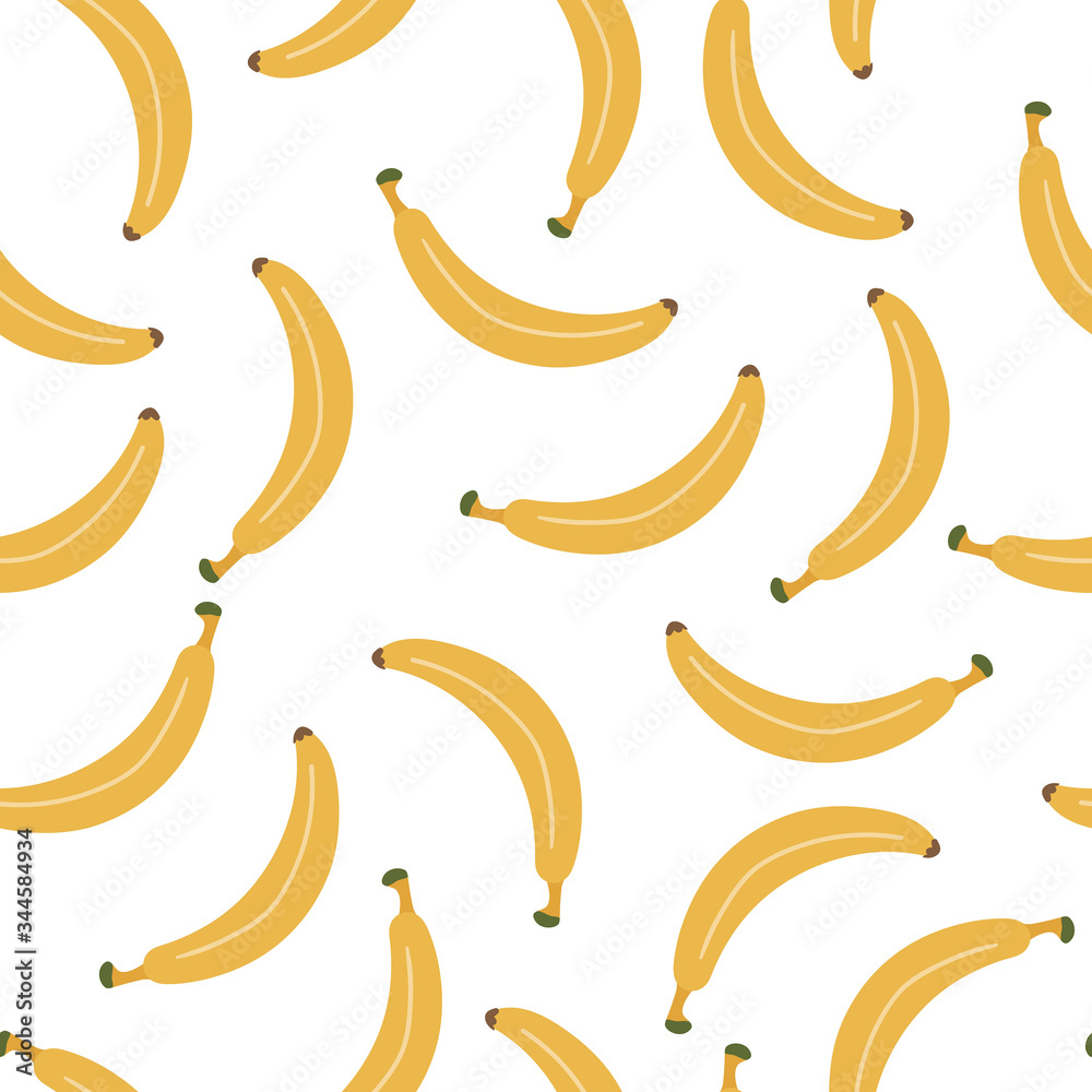 Seamless pattern with bright summer banana tropical print. Bright flat vector illustration. can be used for print, textile, background