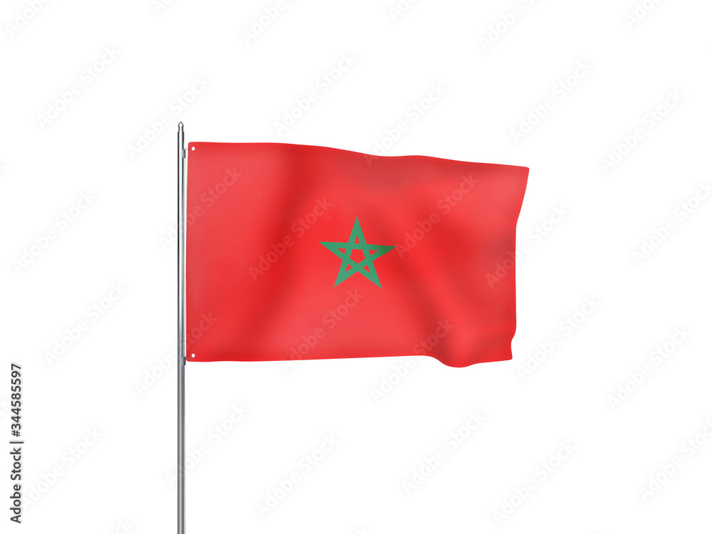 Morocco flag waving white background 3D illustration