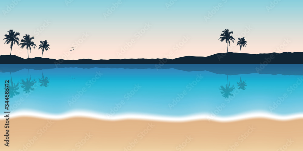 summer holiday on beautiful beach with palm trees vector illustration EPS10