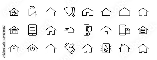 Simple set of color editable house icon templates. Contains such icons, home calendar, coffee shop and other vector signs isolated on a white background for graphic and web design