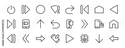 Set of line arrows, directions, arrows, contains icons such as pause, continuation, directly, to the right, Editable stroke. 480x480, On a white background, Vector illustration