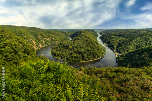 Saarschleife (river Saar loop) in Mettlach, Saarland, view from Cloef. Saar loop is one of natural wonders in Germany.