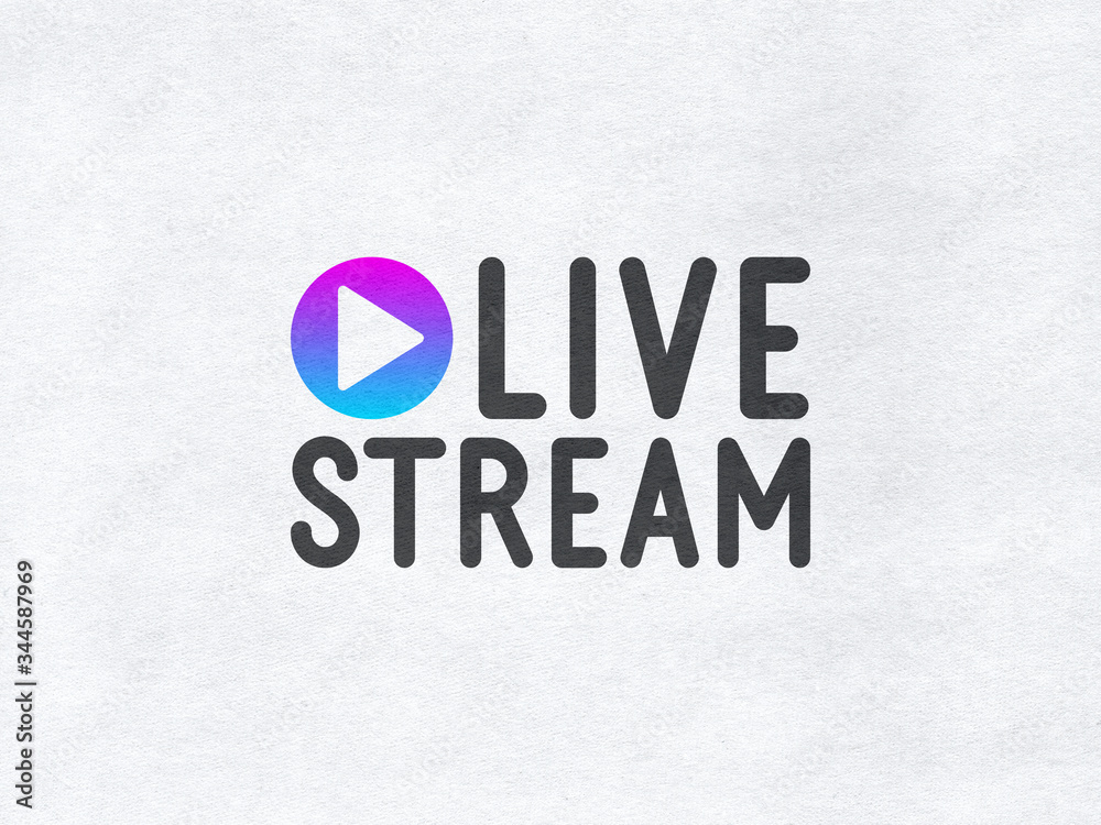 Live stream icon on paper background, Broadcast video symbol 