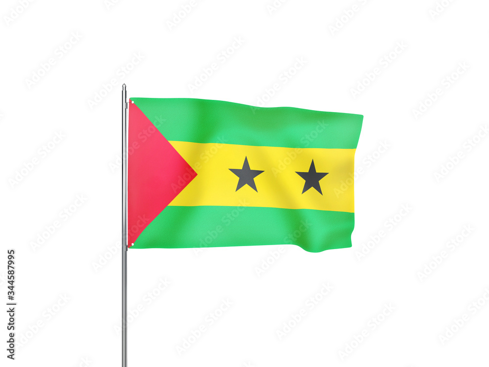 Sao Tome and Principe flag waving white background 3D illustration