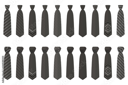 Illustration on theme big set ties different types, neckties various size