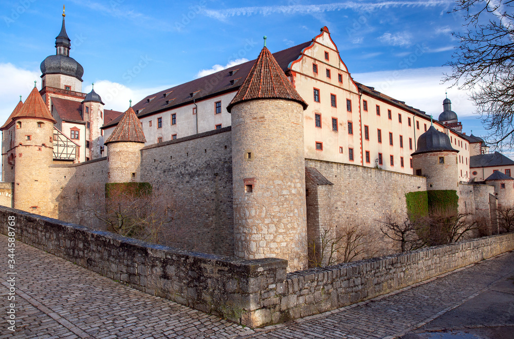 Wurzburg. View of Fort Marienburg on a hill.
