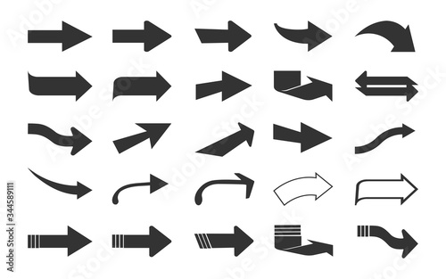 Arrow icon collection. Black arrows isolated on white background.