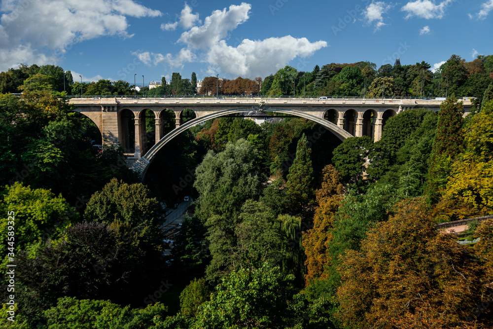 The bridge of Adolf (New Bridge) - a bridge in the city of Luxembourg, (built 1900-1903). The bridge connects Upper and Lower Town: two parts of Luxembourg.
