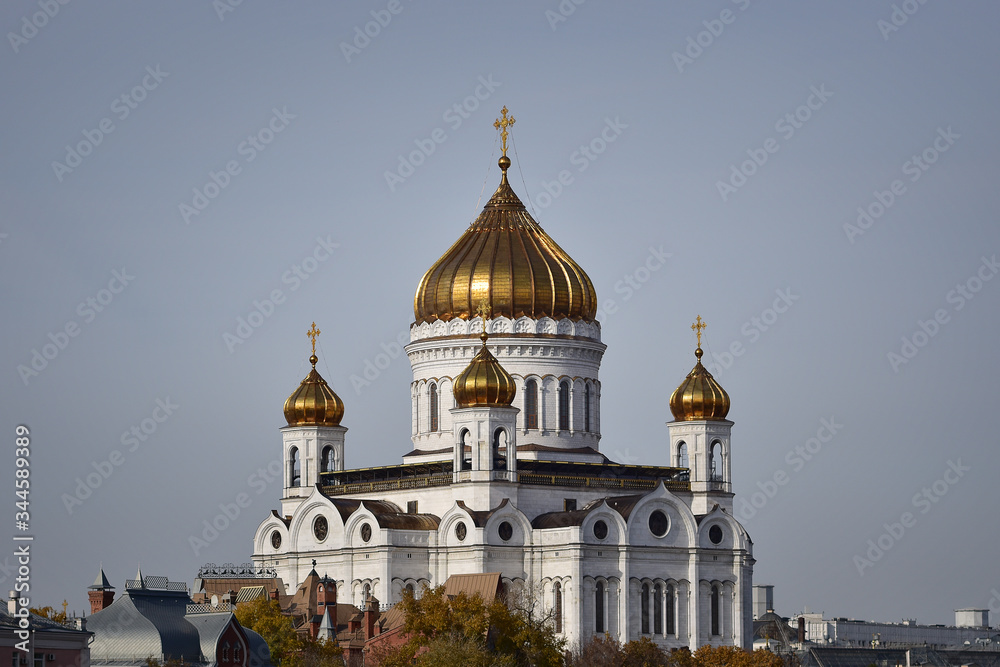 The majestic white Cathedral of Christ the Savior in Moscow in the afternoon