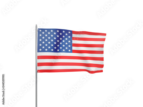 United States flag waving white background 3D illustration