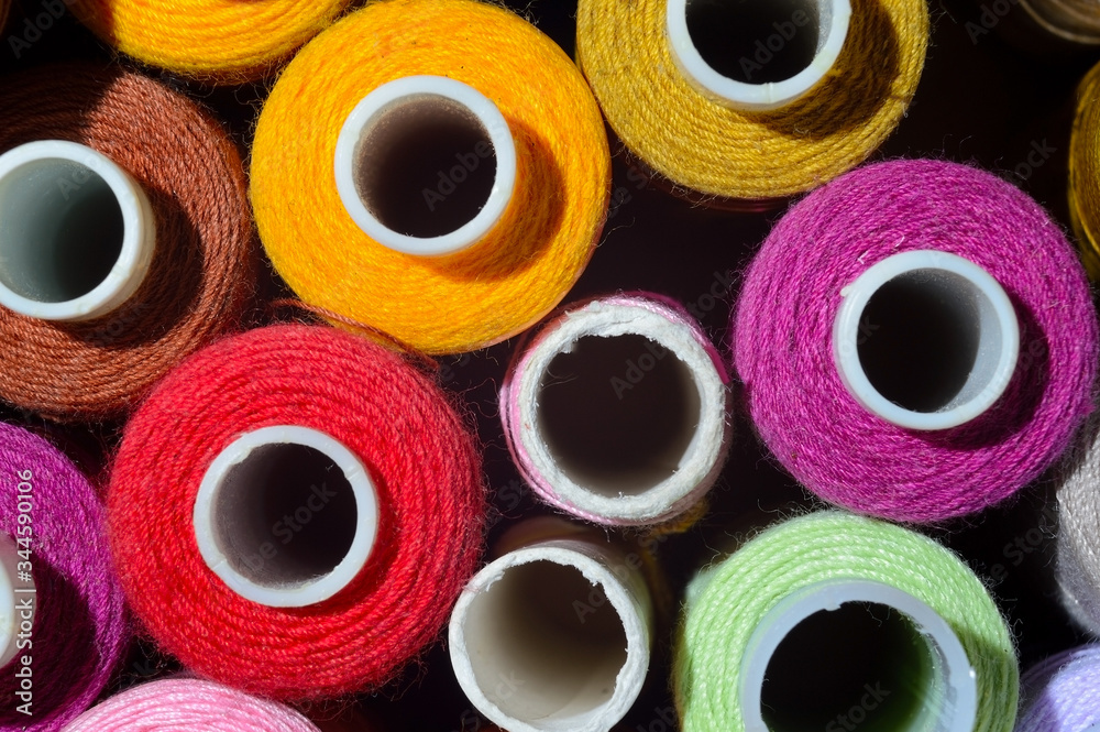 multicolored threads with coils. close up.