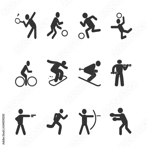 Sport Icon Playing People Black Set for Web or App. Vector illustration