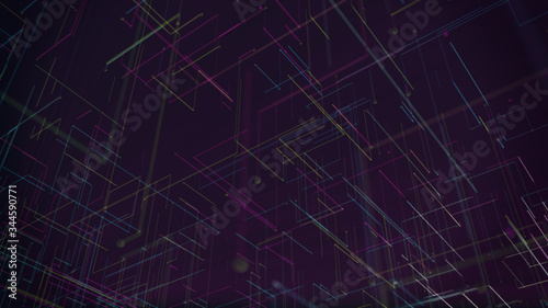 Network technology concept abstrack background. Colored Square lines in a dark background.