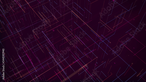 Network technology concept abstrack background. Red and magenta Square lines in a dark background.