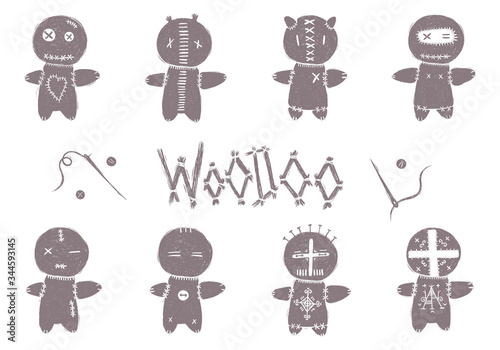 Hand drawn Halloween voodoo doll, vector illustration