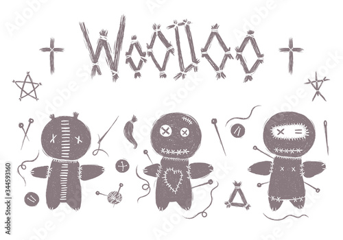 Hand drawn Halloween voodoo doll, vector illustration