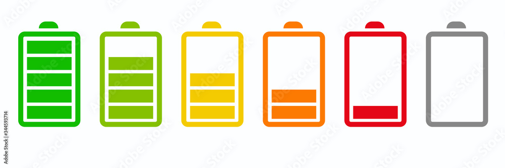 Battery icons set. Battery charging charge indicator icon. level battery  energy. Alkaline battery capacity charge icon. Flat style - stock vector.  Stock-vektor | Adobe Stock