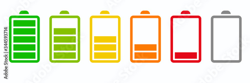 Battery icons set. Battery charging charge indicator icon. level battery energy. Alkaline battery capacity charge icon. Flat style - stock vector.