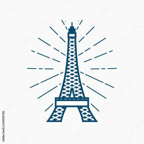 line draw tower - eiffel tower france - vintage blue tower silhouette