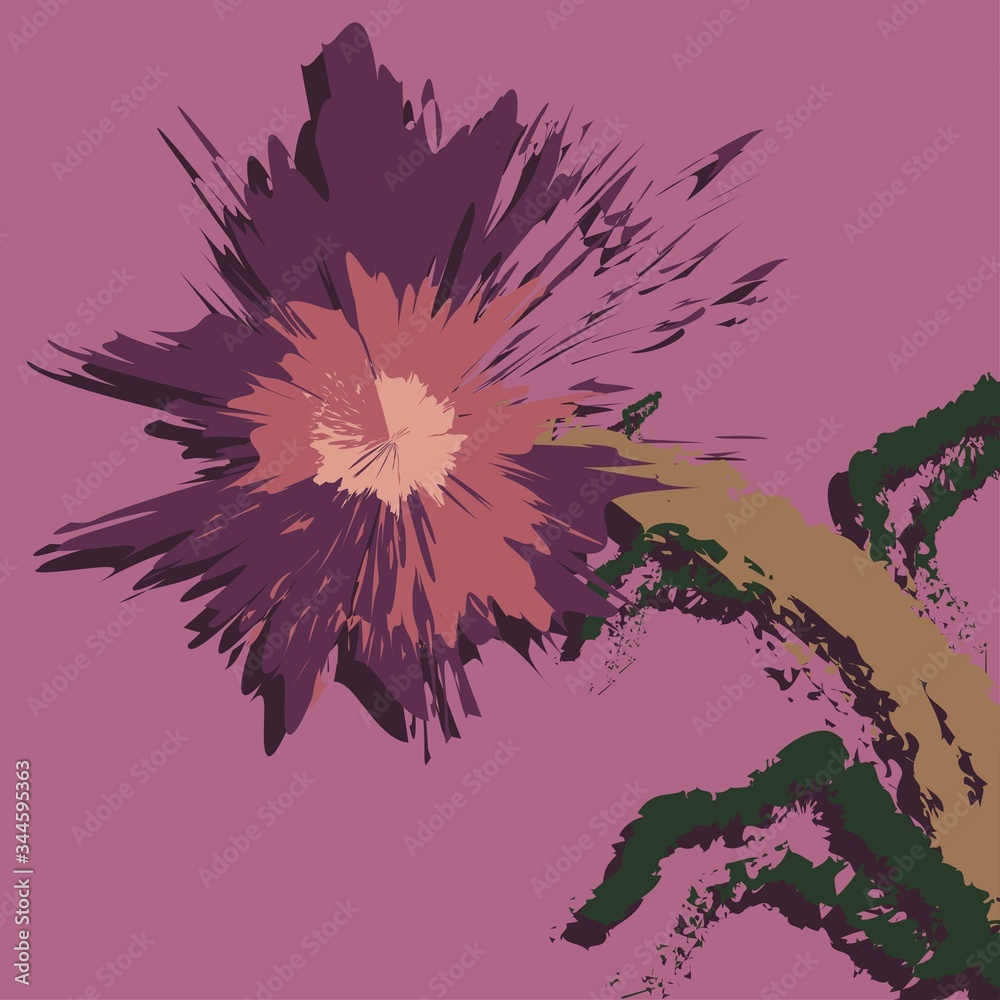 Spread segment Flower. Flat illustration. Abstract Purple Blossom. Flora wallpaper.