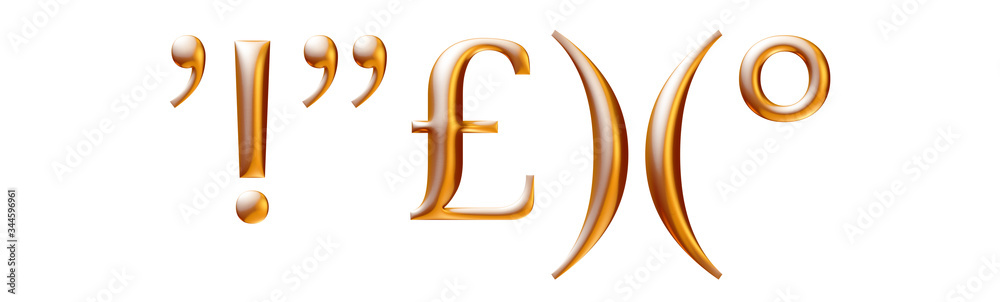 3d golden fonts, embossed letters, punctuation marks