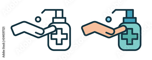 Liquid, soft soap line icon with bubbles.