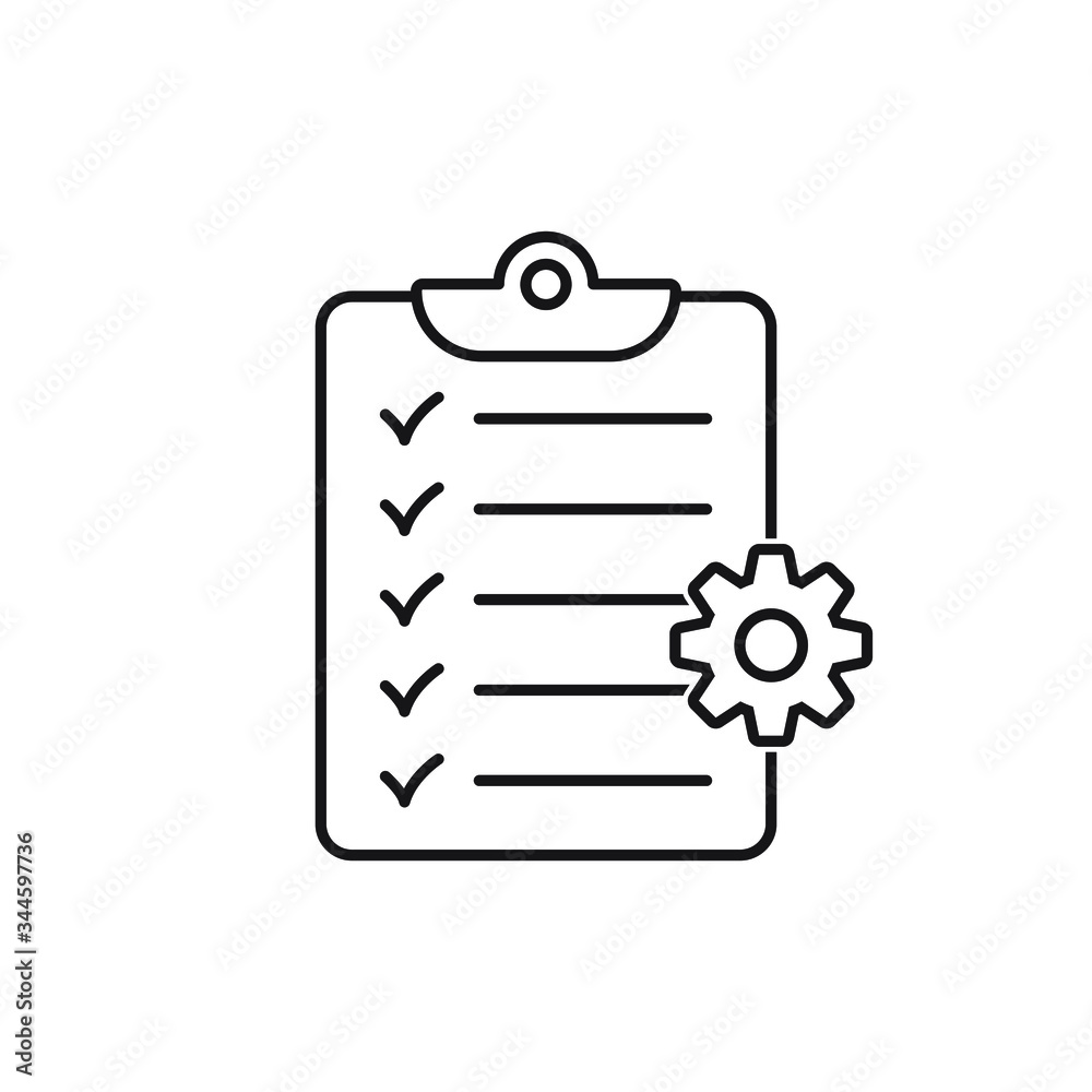 Clipboard with gear isolated icon. Technical support check list icon. Management flat icon concept. Software development. Clipboard with gear isolated icon. Technical support check list icon. Management flat icon concept. Software development.