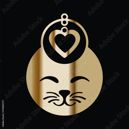 Earring Design. Cutout jewellery with cute kitty face and heart dangle. Template is suitable for creating dainty & fashion women jewellery: earrings, necklace, keychain.