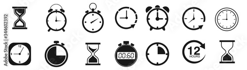 Time and clock icon set. isolated on white, vector Illustration