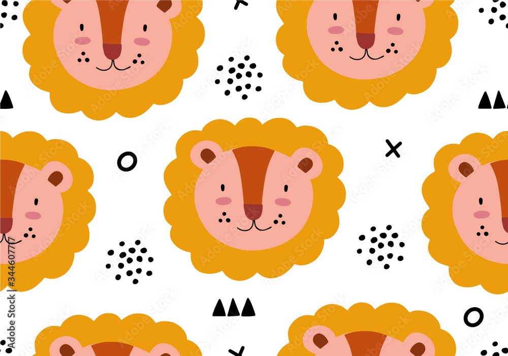 Obraz premium Seamless animal jungle pattern with lion.