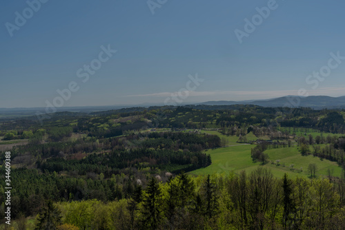 Fototapeta Naklejka Na Ścianę i Meble -  View from Svobodna hill in spring day with fields and meadows