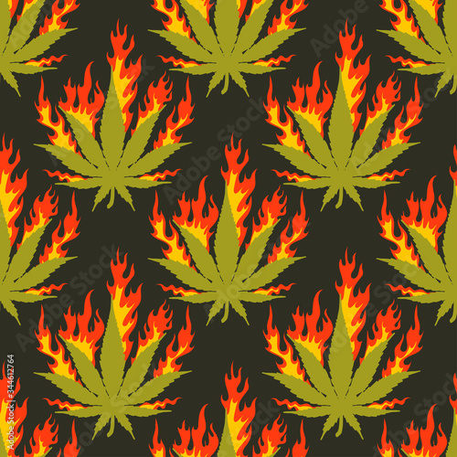 seamless pattern with burning marijuana leaves