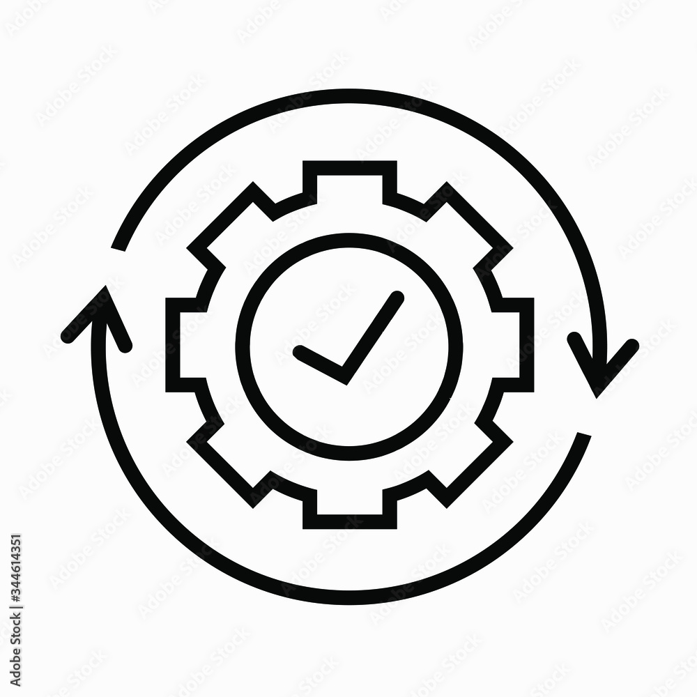 Check mark in gear. Commercial line vector icon for websites and mobile minimalistic flat design. Check mark in gear. Commercial line vector icon for websites and mobile minimalistic flat design.
