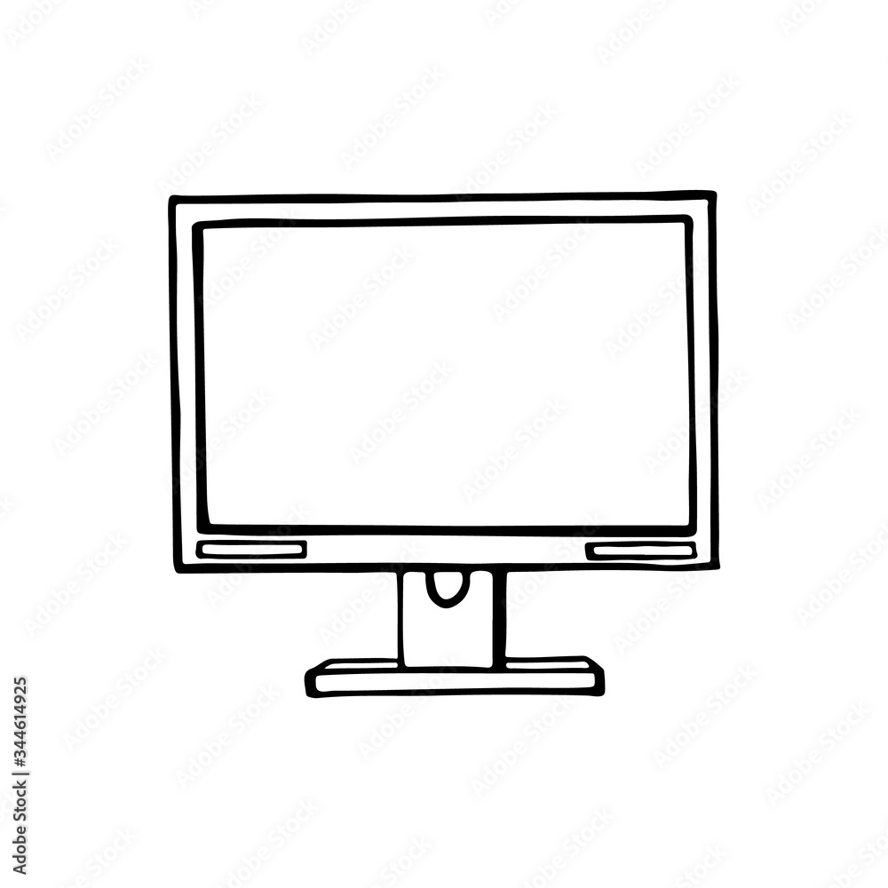Black and white doodle style monitor image. Hand-drawn image for web, banners, cards, designers. Black and white doodle style monitor image. Hand-drawn image for web, banners, cards, designers.