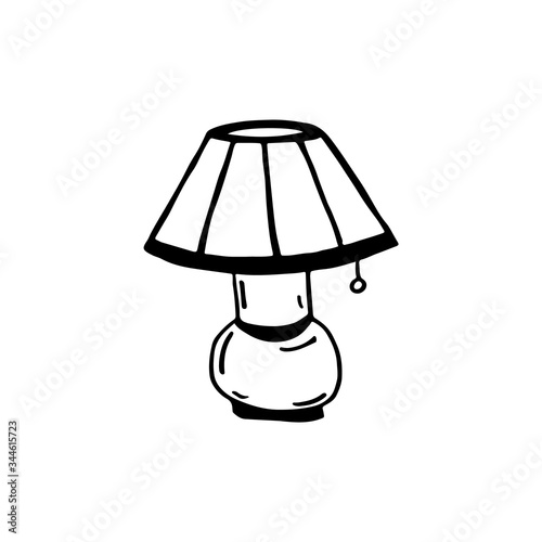 Black and white image of a doodle lamp. Hand-drawn image for web, banners, cards, designers. photo