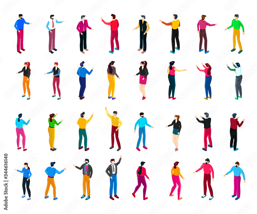 Isometric people poster with mix of different men and women in crowd on blue background vector illustration